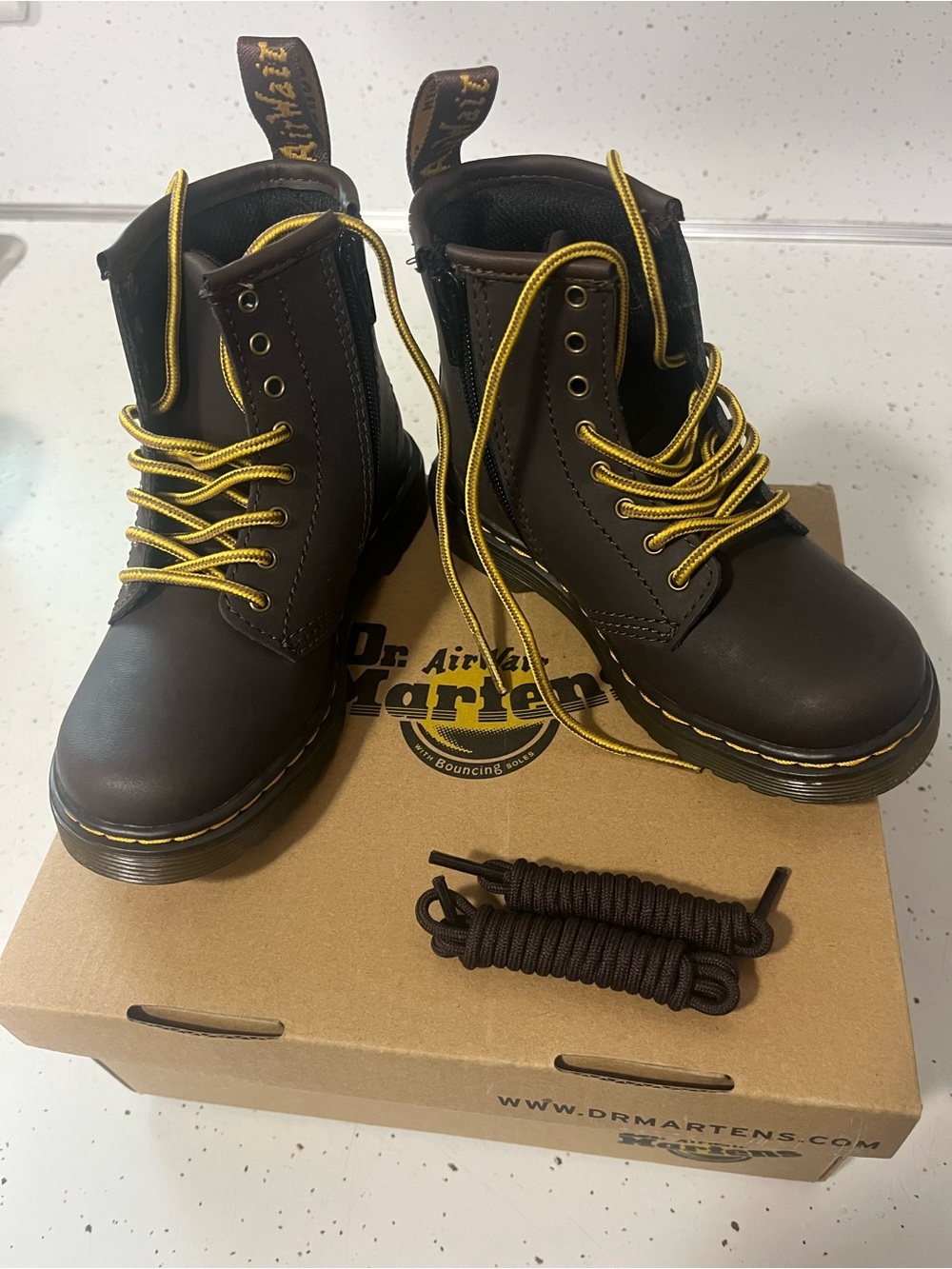 Child size 8 Dr. Martens Brown Leather Lace-Up Boots with zipper
